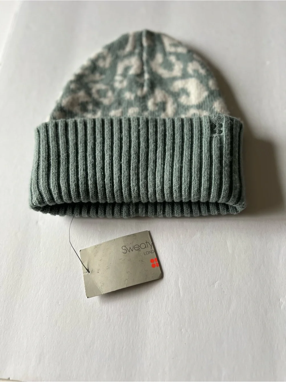 SWEATY BETTY WOOL BEANIE LEOPARD JACQUARD BLUE WHITE OS NWT